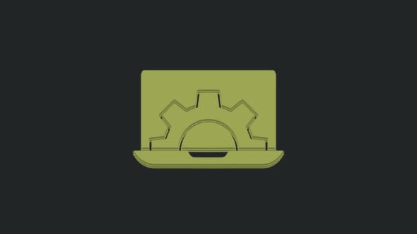 绿色笔记本电脑和齿轮图标隔离在黑色背景 调整应用程序 设置选项 4K视频运动图形动画 — 图库视频影像