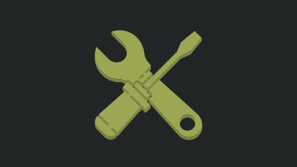 绿色螺丝刀和扳手扳手工具图标隔离在黑色背景 服务工具符号 4K视频运动图形动画 — 图库视频影像