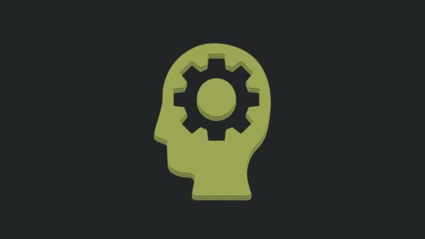 绿色人头与齿轮内图标隔离的黑色背景 人工智能 思考大脑 大脑的符号工作 4K视频运动图形动画 — 图库视频影像