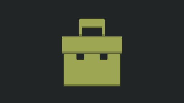 Ікона Green Briefcase Ізольована Чорному Тлі Підпис Бізнес Справи Портфель — стокове відео