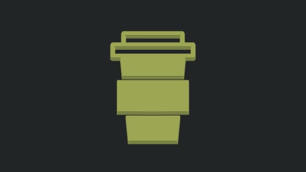 Green Coffee Cup Icon Isolated Black Background Video Motion Graphic — Stock Video