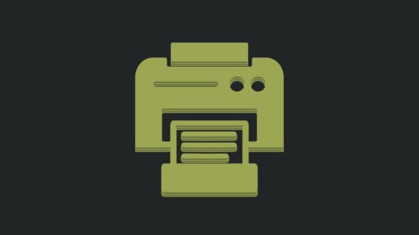 黒の背景に隔離された緑のプリンタアイコン 4Kビデオモーショングラフィックアニメーション — ストック動画