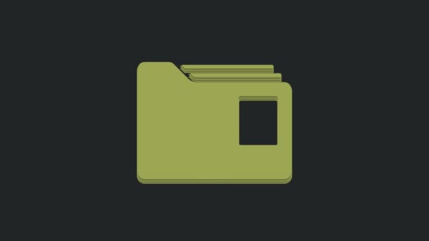 Ikona Folderu Green Document Odizolowana Czarnym Tle Rachunkowy Symbol Segregatora — Wideo stockowe