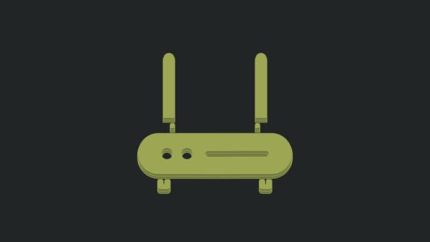 Зелений Маршрутизатор Значок Сигналу Ізольовані Чорному Тлі Бездротовий Маршрутизатор Ethernet — стокове відео