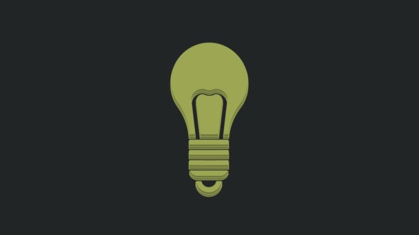 Зелёная Лампочка Иконкой Идеи Выделенной Чёрном Фоне Символ Энергии Идеи — стоковое видео