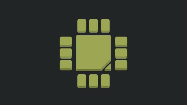 Зеленый Процессор Иконкой Микропроцессора Выделенной Черном Фоне Чип Cpu Печатной — стоковое видео