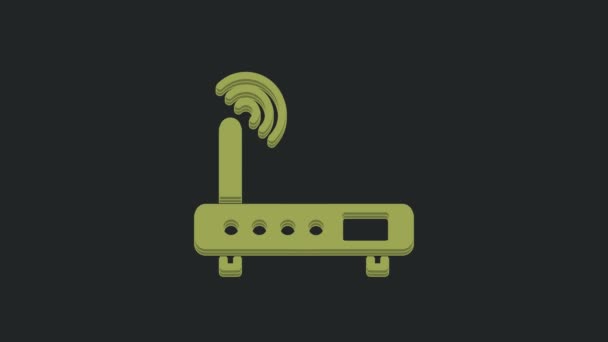 Зеленый Маршрутизатор Значок Сигнала Выделены Черном Фоне Беспроводной Маршрутизатор Ethernet — стоковое видео