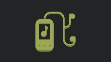 Green Music player simgesi siyah arkaplanda izole edildi. Taşınabilir müzik cihazı. 4K Video hareketli grafik canlandırması.