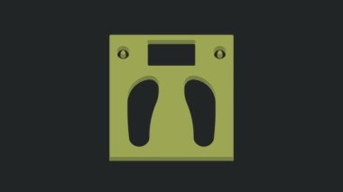 Yeşil Banyo ölçekli simge siyah arkaplanda izole edildi. Ağırlık ölçme ekipmanı. Ağırlık ölçeği spor konsepti. 4K Video hareketli grafik canlandırması.