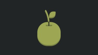 Yeşil Elma simgesi siyah arkaplanda izole edildi. Yaprak sembollü meyve. 4K Video hareketli grafik canlandırması.