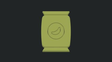 Yeşil Torba ya da patates cipsi simgesi siyah arka planda izole edilmiş. 4K Video hareketli grafik canlandırması.