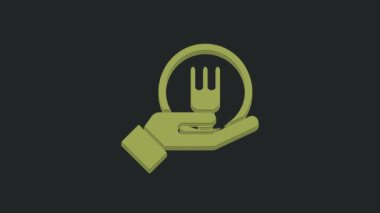 Yeşil Çevrimiçi sipariş ve fast food dağıtım ikonu siyah arka planda izole edildi. 4K Video hareketli grafik canlandırması.