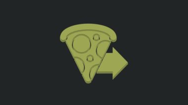 Green Online sipariş ve hızlı pizza dağıtım ikonu siyah arka planda izole edildi. 4K Video hareketli grafik canlandırması.