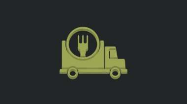 Siyah arka planda izole edilmiş araç ikonu ile saat başı yeşil hızlı teslimat. 4K Video hareketli grafik canlandırması.