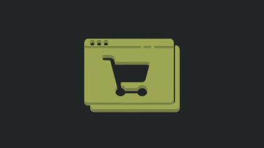 Siyah arkaplanda izole edilmiş ekran simgesinden Green Online alışveriş. Konsept e-ticaret, e-ticaret, online iş pazarlama. 4K Video hareketli grafik canlandırması.
