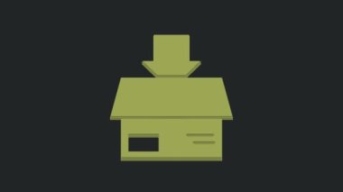 Siyah arkaplanda izole edilmiş yeşil karton kutu simgesi. Kutu, paket, paket işareti. Teslimat ve ambalaj. 4K Video hareketli grafik canlandırması.