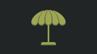 Siyah arka planda izole edilmiş plaj ikonu için yeşil güneş koruyucu şemsiye. Açık alan için büyük bir şemsiye. Plaj şemsiyesi 4K Video hareketli grafik canlandırması.