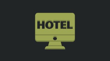 Green Online otel rezervasyon simgesi siyah arkaplanda izole edildi. Bilgisayar monitörü için online rezervasyon tasarımı konsepti. 4K Video hareketli grafik canlandırması.