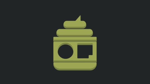 黒の背景に隔離されたグリーンクリームまたは化粧水チューブアイコン 男性用ボディケア製品 4Kビデオモーショングラフィックアニメーション — ストック動画