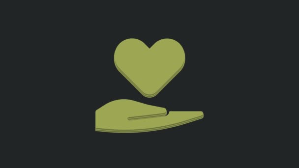 Green Heart Hand Icon Isolated Black Background Hand Giving Love — Stock Video