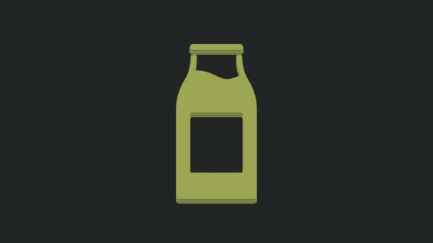 Bottiglia Vetro Verde Chiuso Con Icona Del Latte Isolato Sfondo — Video Stock