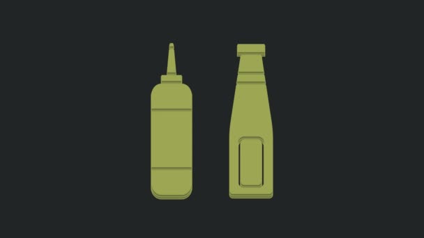 Grön Sås Flaska Ikon Isolerad Svart Bakgrund Ketchup Senap Och — Stockvideo