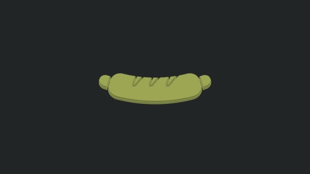 Pictograma Sandwich Hotdog Verde Izolată Fundal Negru Pictograma Cârnaţilor Semn — Videoclip de stoc