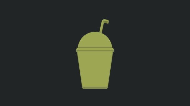 Иконка Зеленого Молочного Коктейля Выделена Черном Фоне Пластиковая Чашка Крышкой — стоковое видео