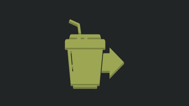 Green Coffee Cup Icon Isolated Black Background Video Motion Graphic — Stock Video