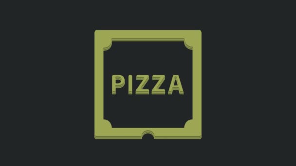 Zielona Pizza Kartonowym Pudełku Ikona Izolowana Czarnym Tle Pudełko Elementami — Wideo stockowe