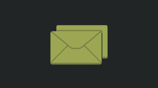 黒の背景に隔離された緑のエンベロープアイコン メールメッセージの文字記号 4Kビデオモーショングラフィックアニメーション — ストック動画