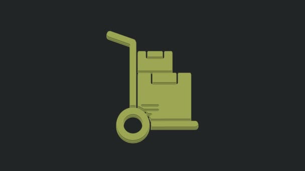 Πράσινο Φορτηγό Χέρι Και Κουτιά Εικονίδιο Απομονώνονται Μαύρο Φόντο Σύμβολο — Αρχείο Βίντεο