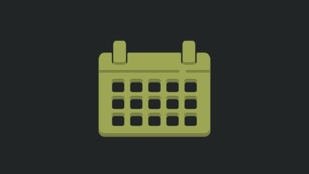 Zielony Kalendarz Ikona Izolowany Czarnym Tle Symbol Przypomnienia Zdarzeń Animacja — Wideo stockowe