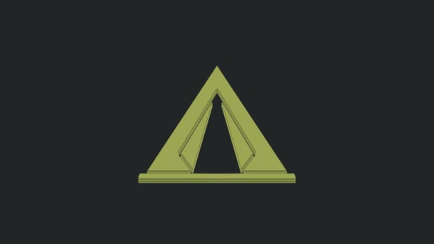 黒の背景に隔離された緑の観光テントアイコン キャンプのシンボル 4Kビデオモーショングラフィックアニメーション — ストック動画