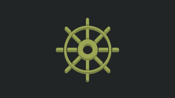 Green Ship Icono Del Volante Aislado Sobre Fondo Negro Animación — Vídeo de stock