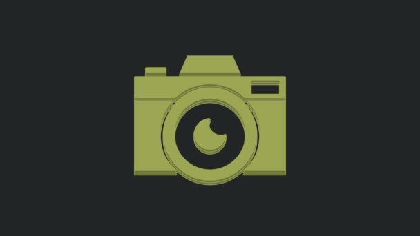 緑の写真カメラのアイコン黒の背景に隔離された カメラのアイコン 4Kビデオモーショングラフィックアニメーション — ストック動画