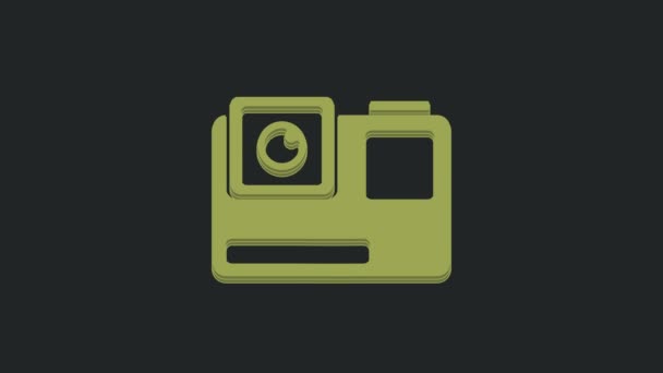 Green Action Extreme Camera Εικονίδιο Που Απομονώνεται Μαύρο Φόντο Εξοπλισμός — Αρχείο Βίντεο