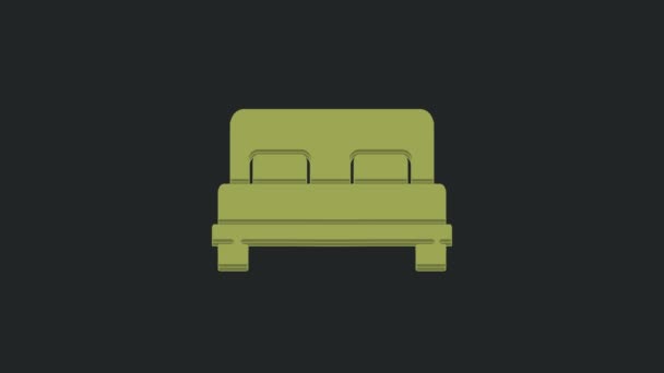 Зеленая Большая Кровать Двух Одного Человека Значок Изолирован Черном Фоне — стоковое видео