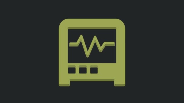 Icono Sismógrafo Verde Aislado Sobre Fondo Negro Terremoto Sismógrafo Analógico — Vídeo de stock