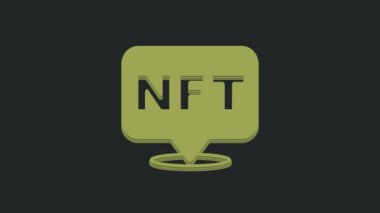 Yeşil NFT dijital kripto resim simgesi siyah arkaplanda izole edildi. Para iadesi olmayan jeton. 4K Video hareketli grafik canlandırması.