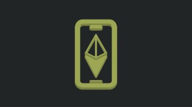 Yeşil Kripto para birimi Ethereum ETH simgesi siyah arkaplanda izole edildi. Altcoin sembolü. Engelleme zinciri tabanlı şifreli para birimi. 4K Video hareketli grafik canlandırması.