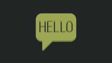 Farklı dillerde Green Hello simgesi siyah arkaplanda izole edildi. Konuşma baloncukları. 4K Video hareketli grafik canlandırması.