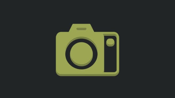 Zielona Ikona Aparatu Fotograficznego Czarnym Tle Kamera Foto Fotografia Cyfrowa — Wideo stockowe
