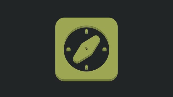 Grön Kompass Ikon Isolerad Svart Bakgrund Windrose Navigeringssymbol Vindrosa Tecken — Stockvideo