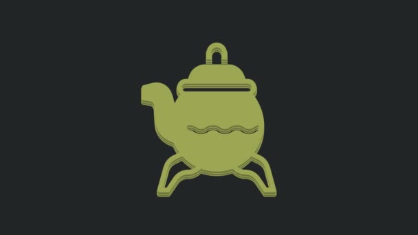 绿色经典茶壶图标孤立在黑色背景 4K视频运动图形动画 — 图库视频影像