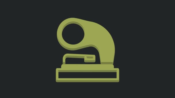 Green Old Gramophone Icon Isolated Black Background Video Motion Graphic — Stock Video