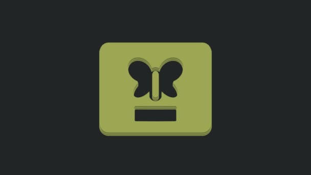 Зелений Метелик Іконі Рамки Ізольований Чорному Тлі Гербарій Відеографічна Анімація — стокове відео