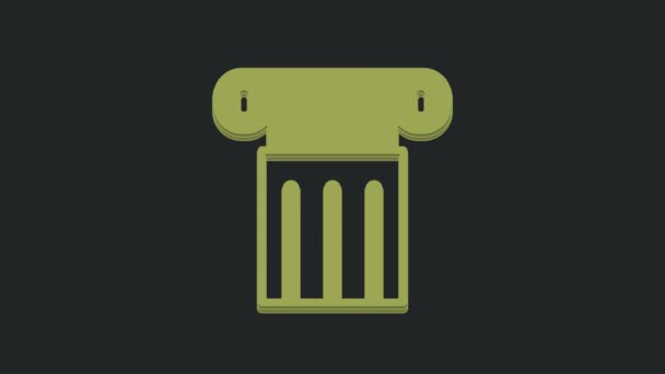 Icono Columna Green Ancient Aislado Sobre Fondo Negro Animación Gráfica — Vídeo de stock