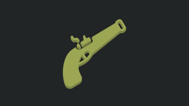 Ícone Pistola Vintage Verde Isolado Fundo Preto Arma Antiga Animação — Vídeo de Stock