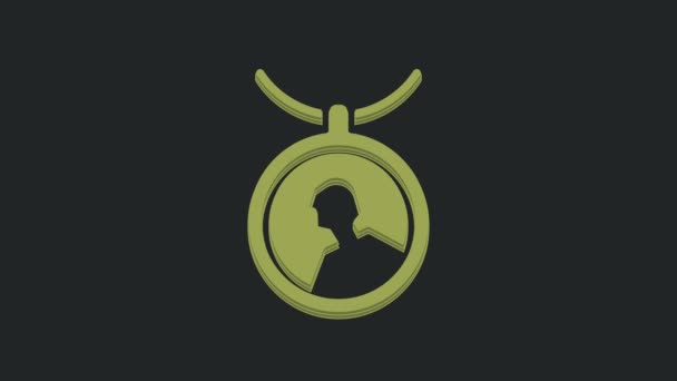 Medallón Verde Icono Del Collar Aislado Sobre Fondo Negro Animación — Vídeo de stock